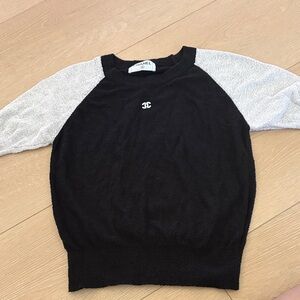 CHANEL Black Crewneck Sweater with Silver Raglan Sleeves